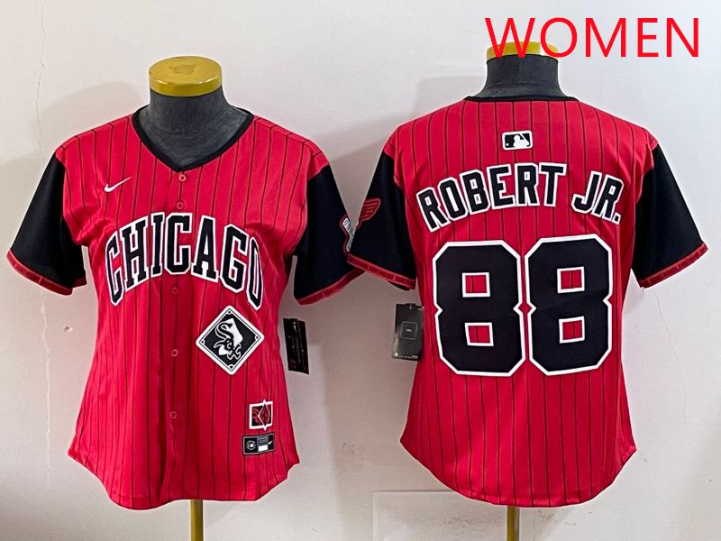 Women 2025 Chicago White Sox 88 Robert jr Red Joint Name Nike MLB Jersey style 30